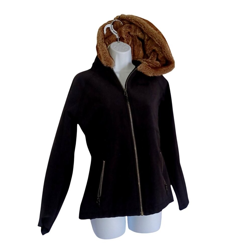 Marmot Womens Zip-Up Softshell Jacket With Faux Fur Lined Hood Black Medium